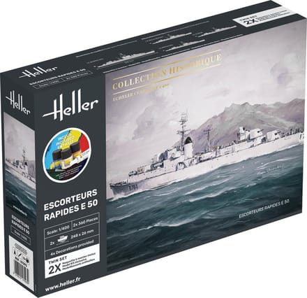 Heller Modelbouwpakket Militaire voertuigen - 57093 Escorteurs Rapides E50 - Frigate Le Corse-class - 2 Fregat Schepen - Starter Kit Plastic - 1:400 - Modelbouw