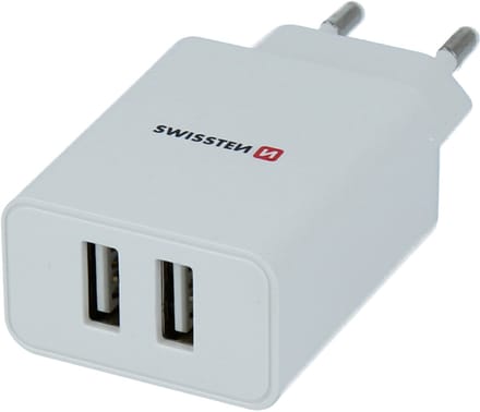 Swissten 2.1A Dubbele Poort Reisoplader (10.5W) + Micro USB Kabel - 22051000 - Wit
