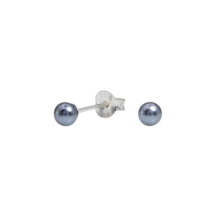 Joy|S - Zilveren 4 mm parel oorbellen - antraciet grijs