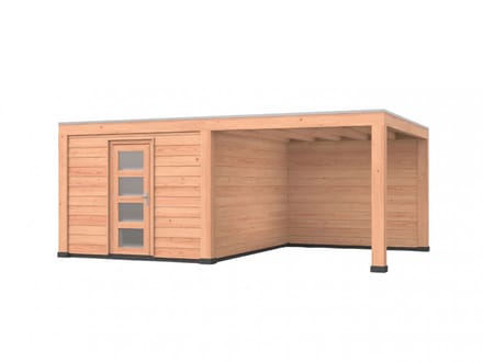 Douglas overkapping, 600 x 400, met achterwand en schuur, Westwood Modern Basic
