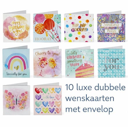 10 Verschillende Luxe Dubbele Wenskaarten Met Envelop – Goud & Zilver Details – 3D Effect