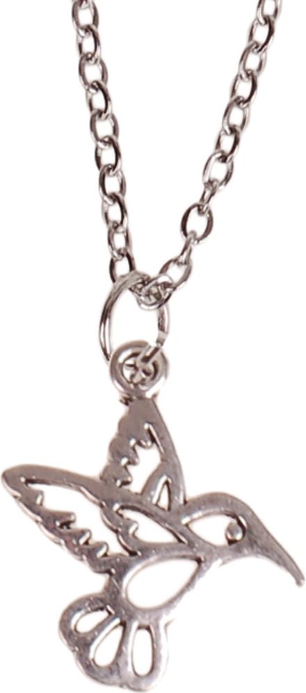 Ketting 55cm - Hangertje Kolibrie zilverkleurig 1,8cm