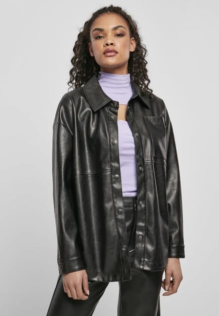 Urban Classics - Faux Leather Blouse - M - Zwart