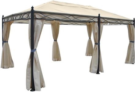 Pergola Cadiz, paviljoen, stevig 7cm frame 5x3m ~ crème met zijwand + muggengaas