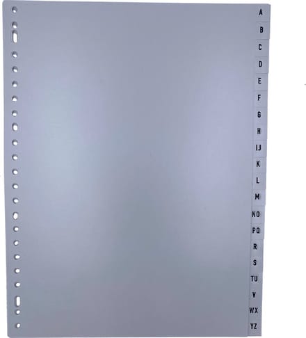 DULA Tabbladen plastic A tot Z - A4 - Grijs - Alfabet - 23 gaten - PP