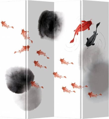Fine Asianliving Chinees Kamerscherm Oosters Scheidingswand B160xH180cm 4 Panelen Koi Fish