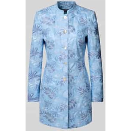 slim fit longblazer van linnen met staande kraag