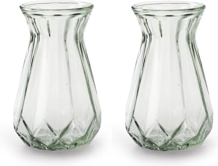 Jodeco Bloemenvaas - 2x stuks - Stijlvol model - helder/transparant glas - H15 x D10 cm