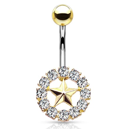 Navelpiercing Star With Crystal rounds - goud - LMPiercings