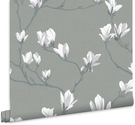 Laura Ashley Magnolia Grove Behang - Bloemen - 10mx52cm - Grijs