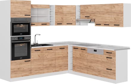 Vicco Hoekkeuken R-Line, Goudkleurig Eiken/Wit, 247 x 237 cm WB Eik