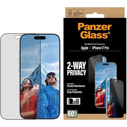 PanzerGlass Screenprotector geschikt voor Apple iPhone 17 Pro Glazen | PanzerGlass Ultra-Wide Fit Privacy Screenprotector Privacy - Case Friendly - Zwart