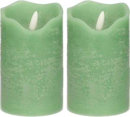 Stern Fabrik LED kaars/stompkaars - 2x - mintgroen - D7,5 x H12,5 cm - timer - 3D vlam