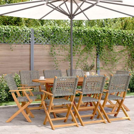 vidaXL - Opklapbare - stoelen, - 8 - stuks, - grijs, - van - polyrotan - en - massief - hout.