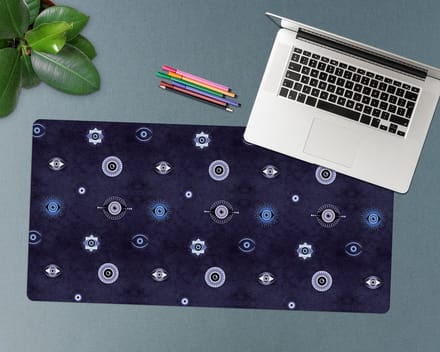 Coloray Bureau Onderlegger - Griekse ogen Bureau Onderlegger Groot - 90 cm x 45 cm - Blauw Bureau Onderlegger - Bureau Onderlegger XXL - Computer Mat - Bureau Pad - Bureau Mat
