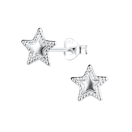 Joy|S - Zilveren ster oorbellen - bewerkte rand - 8 mm