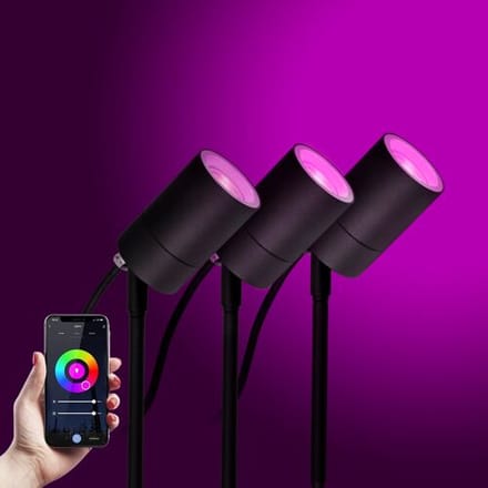 KS Verlichting 3x LED Pin Tuinspot Zwart met Color LED