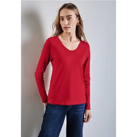 Shirt met ronde V-hals