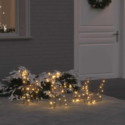 vidaXL - Rendier - Trek - Slede - 160 - LED's - Warmwit - 53 - x - 28 - x - 33 - cm - Rattan