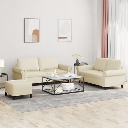 vidaXL - 3-delige - Loungeset - met - kussens - kunstleer - crème