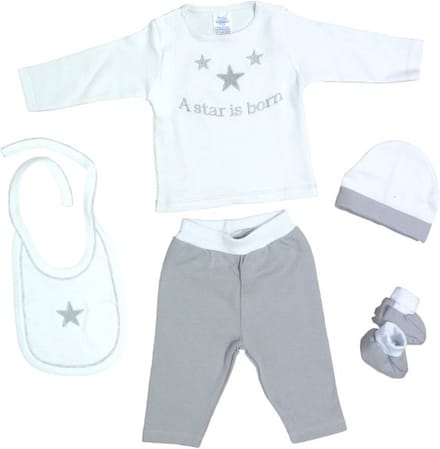 Petit Villain Babygeschenkset - 'A Star Is Born' - 5-delige - Babyset - Wit/Grijs