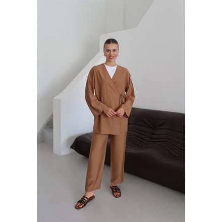Kreukellook Textured Kimono Pak Bruin