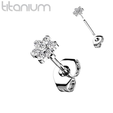 Oorbellen titanium flower top wit - zilver - LMPiercings