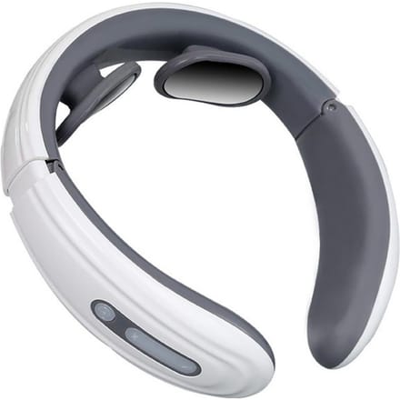 Masseur Électrique à Impulsions pour le Cou et les Épaules Malaxage 2 Têtes Impulsions TENS EMS Chauffage Vertèbres Cervicales Relaxation Soulagement de la Douleur Massage Battery-Powered Version blanc