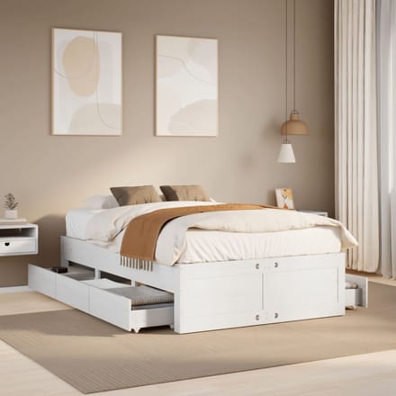 vidaXL - Bedframe - zonder - matras - met - lades - grenenhout - wit - 135x190 - cm