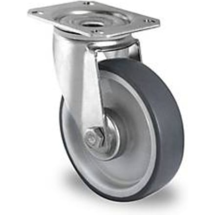 CASCOO zwenkwiel P2V2, met wiel ø 100 mm x B 32 mm, velg van polypropyleen, loopvlak van elastomeer, grijs, rollager, tot 100 kg