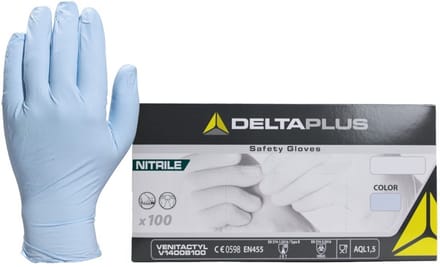 DELTAPLUS DISPENSER MET 100 NITRIL WEGWERPHANDSCHOENEN ONGEPOEDERD mt 07/08 blauw