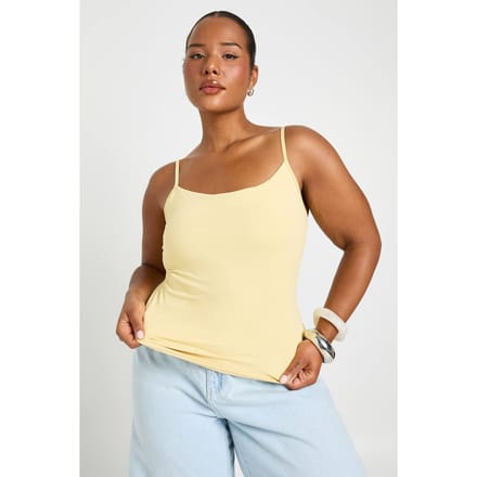 boohoo Dames Plus Second Skin Bandjes Vierkante Hals Hemdje | Citroen | Maat: 46