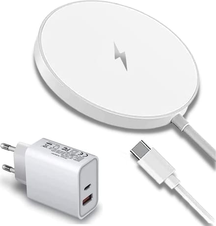 2-in-1 USB-C Adapter met 2 Poorten + Draadloze Oplader - 20W Snellader - Geschikt voor iPhone 15 14 13 12 Pro Max Plus