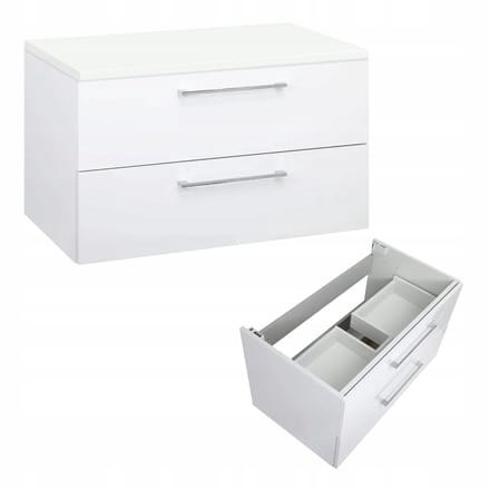 STAMAR - Badkast 80 Vic Hangend 2 Lades Glans + Blad + Bevestigingen - Wit