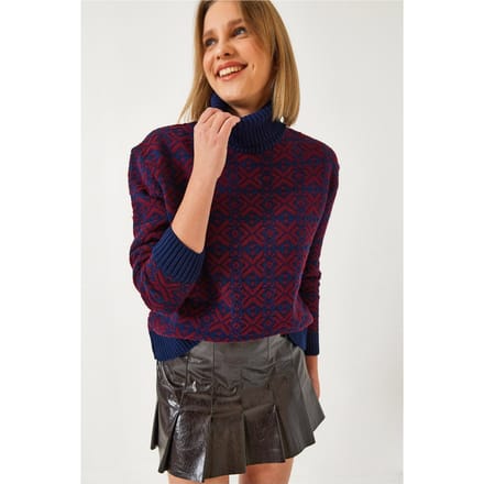 Geometrische Gebreide Crop Sweater met Col