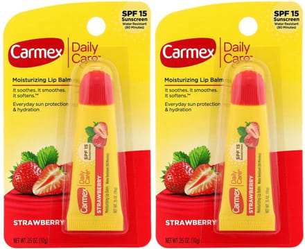 Carmex Aardbei Lipbalsem - Lipbalsem - SPF 15, Beschermend, Waterdicht, 2-pack
