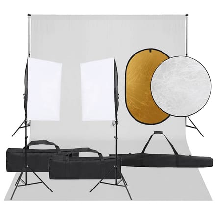 vidaXL - Fotostudioset - met - verlichtingsset, - achtergrond - en - reflector
