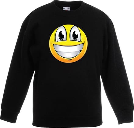 emoticon/ emoticon sweater super vrolijk zwart kinderen 122/128