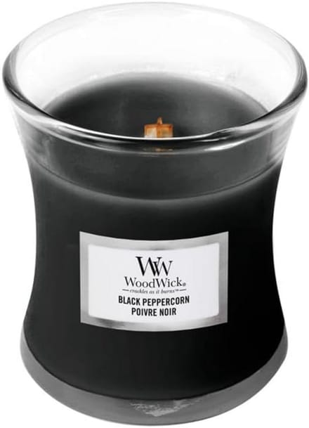 Mini Jar Geurkaars Zandloperglas met Houten Lont - Black Peppercorn