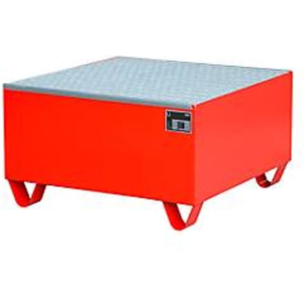 Stalen lekbak met rooster, 800 x 800 mm, rood RAL 3000