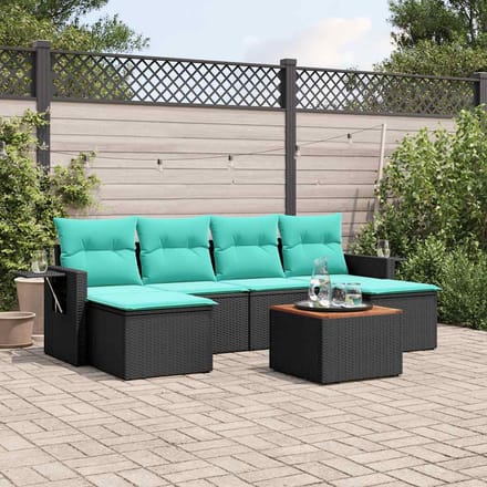 vidaXL - 7-delige - tuinbankset - met - kussens - van - zwart - polyrotan