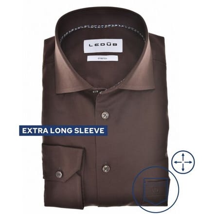 Ledûb Overhemd Uni Color Subtle Cotton Stretch Extra Lange Mouw Mouwlengte 7 Donker Bruin / male