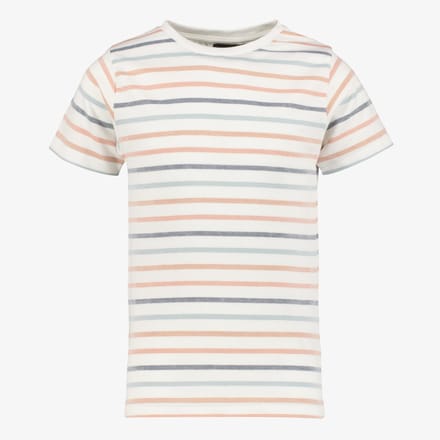 Unsigned gestreept jongens T-shirt wit pastel - Maat 170