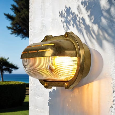 Licht-Erlebnisse - Skiathos - Wandlamp - IP64 - E27 - van - Messing Glas - in - Antiek messing helder/transparant