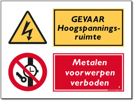 Hoogspanning bord - Metalen voorwerpen verboden - Forex - 30 x 40 cm