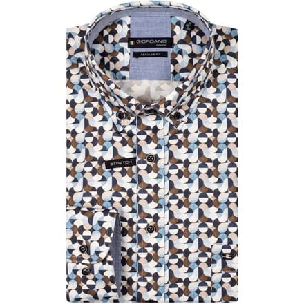 Giordano Overhemd Ivy Graphic Half Circles Fantasy Navy-Multi / male