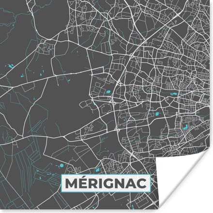 Poster Mérignac - Frankrijk - Kaart - Plattegrond - Stadskaart - 75x75 cm