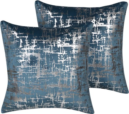 GARDENIA - Sierkussen set van 2 - Blauw/Zilver - 45 x 45 cm - Fluweel