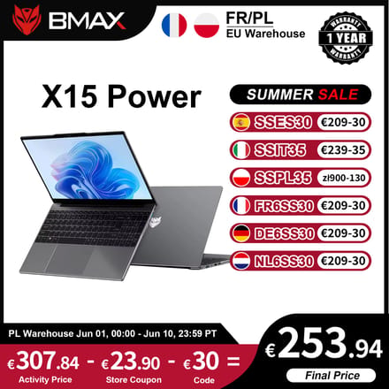 BMAX X15 Power Laptop 15,6 inch 16GB RAM 512GB SSD Intel I3-8109U Windows 11 Notebook 1920*1080 HDMI Wifi USB PC