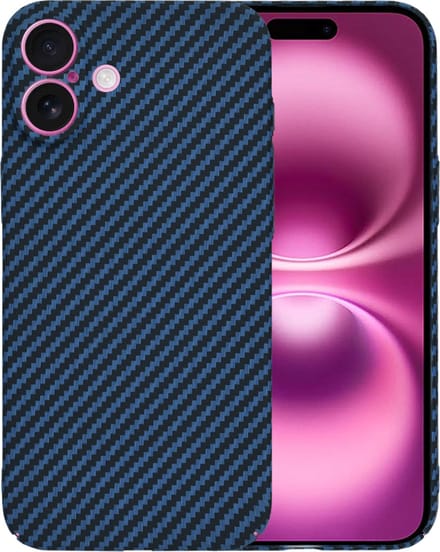 Hoesje geschikt voor Apple iPhone 16 Plus - Techsuit Carbonite FiberShell Carbon Back Cover - Blauw